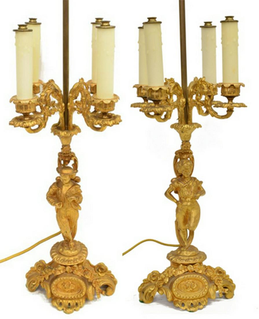 (2) FRENCH GILT BRONZE CANDELABRA TABLE LAMPS (1 of 6)