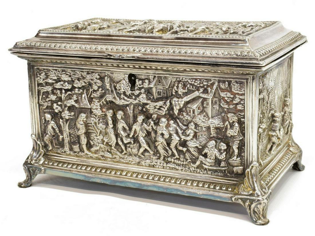 SILVERPLATE JEWELRY CASKET BOX FIGURAL RELIEFS (1 of 6)