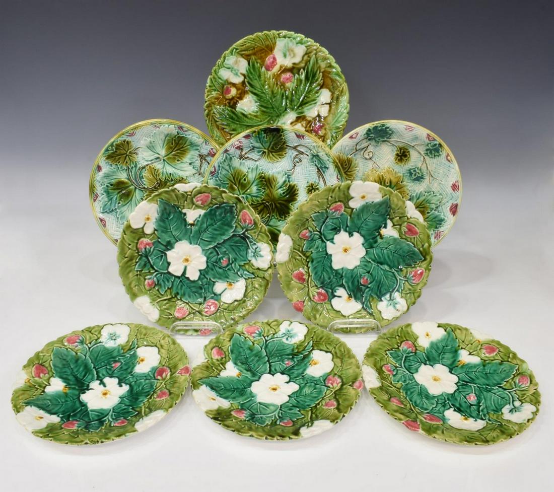 (9) FRENCH MAJOLICA PLATES, STRAWBERRY, VARIED (1 of 2)