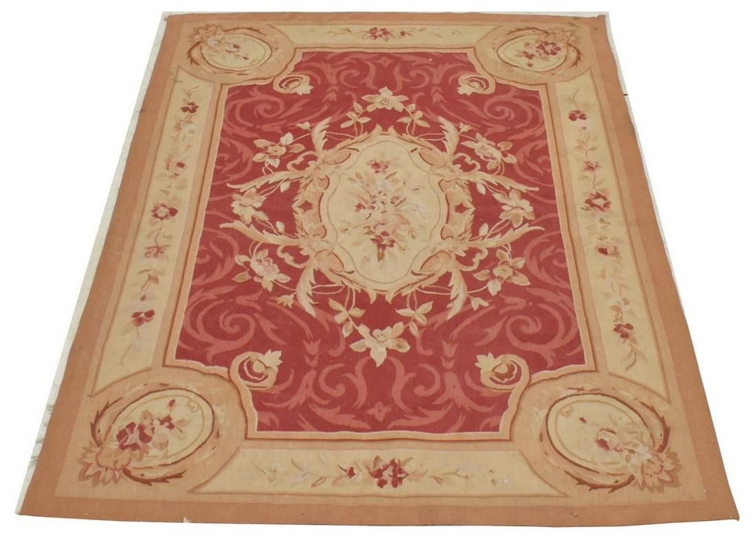 HAND-TIED AUBUSSON RUG, 6'0" X 4'1": Hand-tied Aubusson rug, loss to one corner, approx 6'0"l, 4'1"w Start Price: $100.00