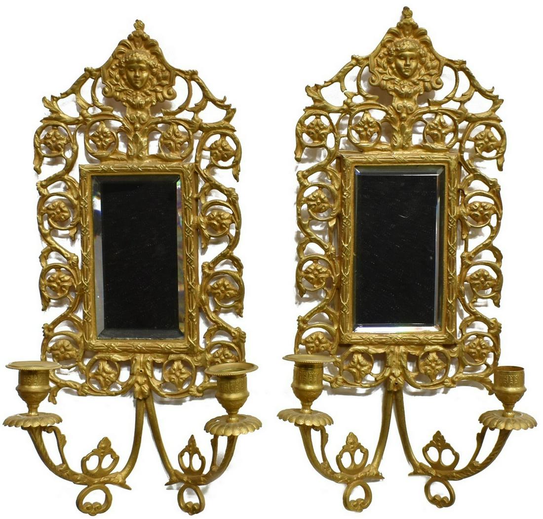 (2) LOUIS XIV STYLE GILT BRONZE MIRRORED SCONCES (1 of 4)