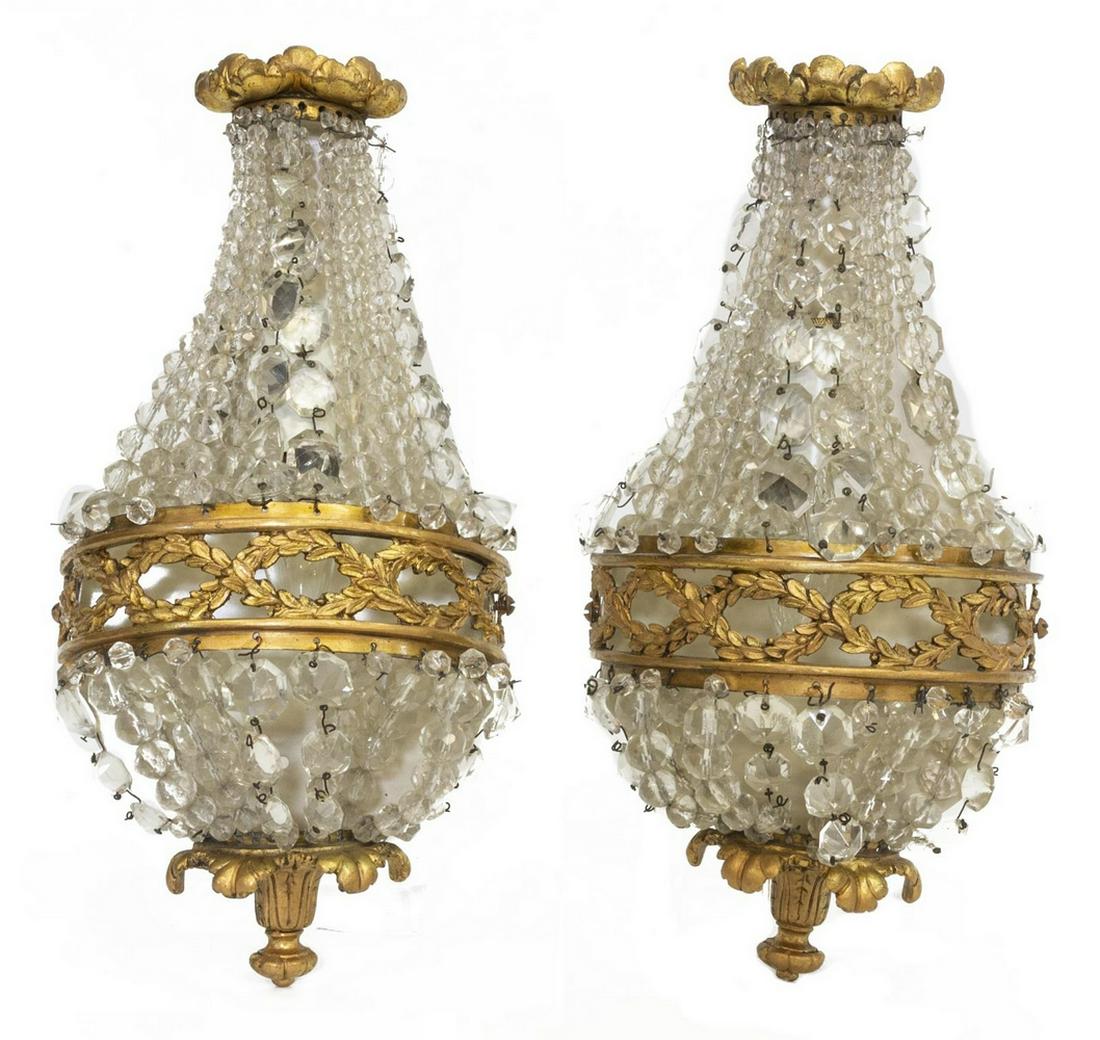(PR) LOUIS XVI STYLE CRYSTAL & GILT METAL SCONCES (1 of 1)
