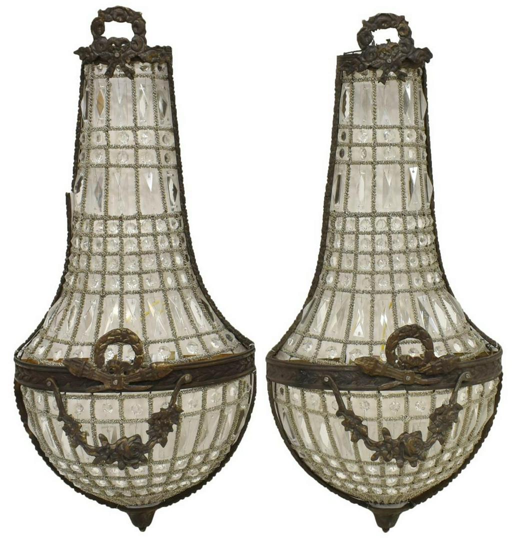 (2) LOUIS XVI STYLE CRYSTAL TWO-LIGHT WALL SCONCES (1 of 3)