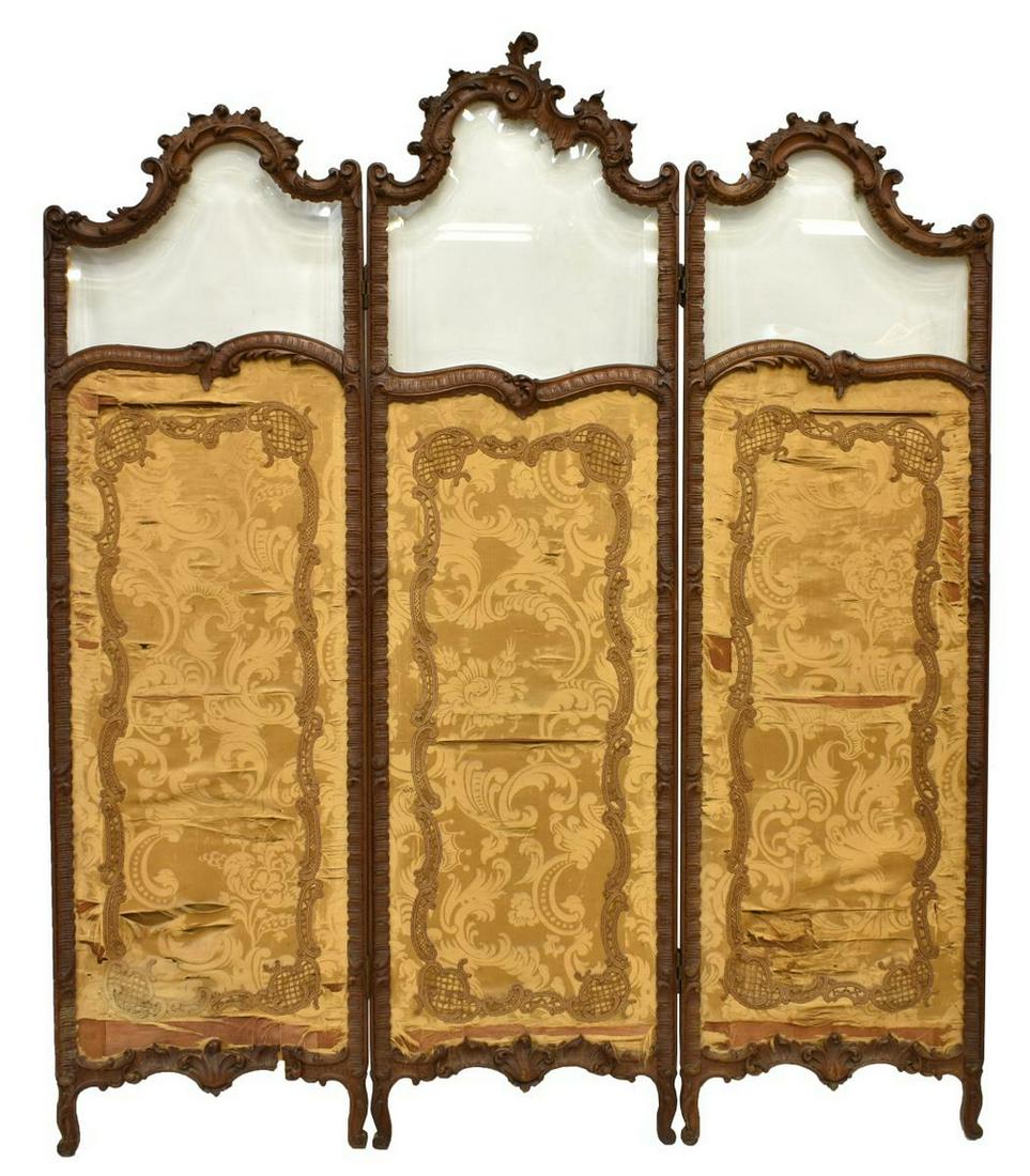 FRENCH LOUIS XV STYLE SILK DAMASK DRESSING SCREEN (1 of 4)