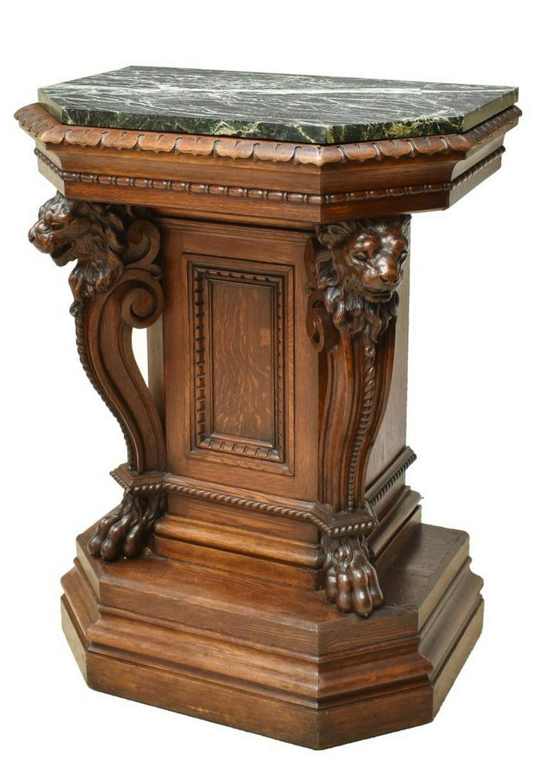 LARGE FRENCH MARBLE-TOP FIGURAL LION PEDESTAL (1 of 5)