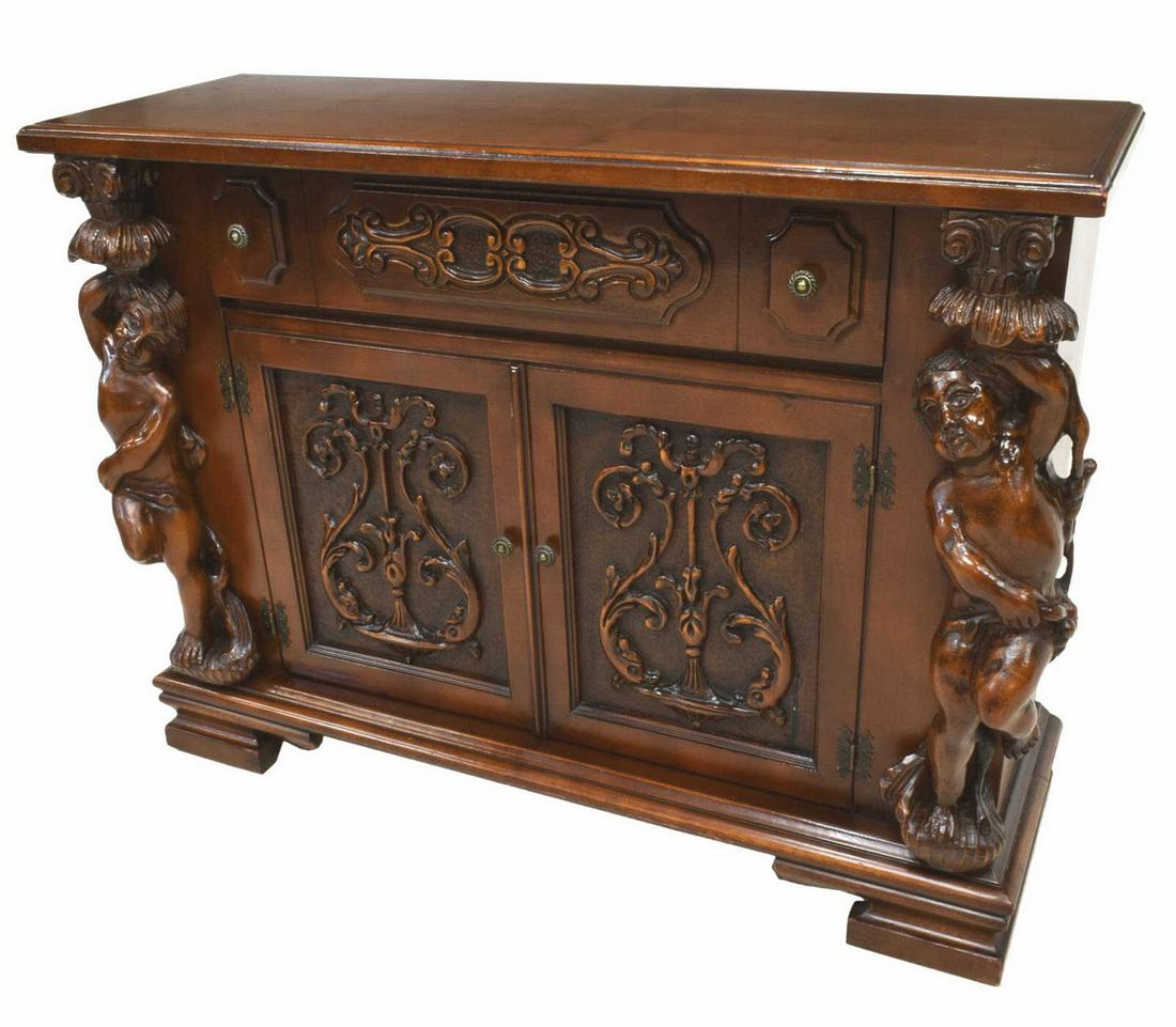 ITALIAN MAHOGANY CARVED PUTTI SERVER (1 of 7)