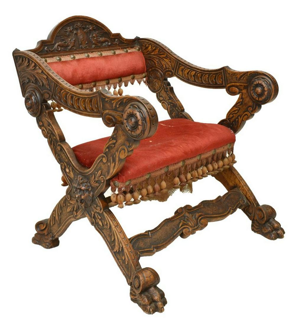 ITALIAN BAROQUE STYLE CARVED WALNUT ARMCHAIR (1 of 5)