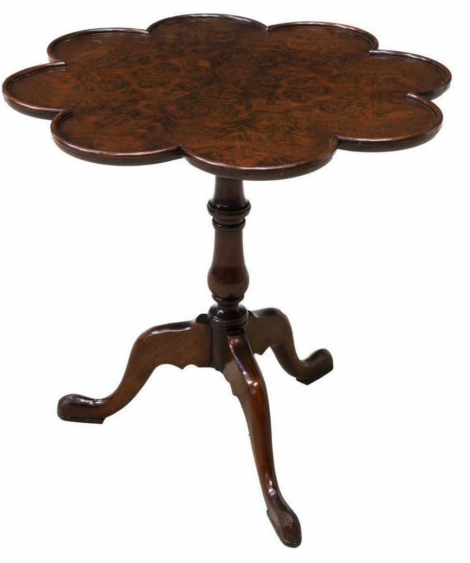 QUEEN ANNE STYLE BURLWOOD TILT-TOP TEA TABLE (1 of 3)