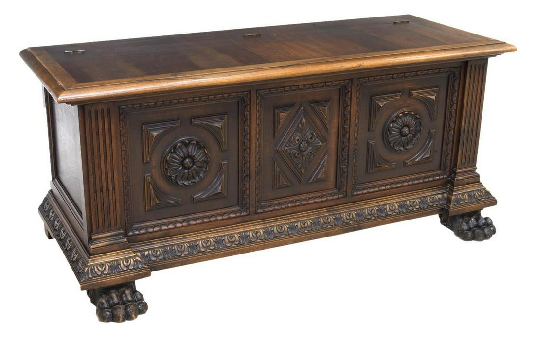 ITALIAN RENAISSANCE REVIVAL CARVED WALNUT COFFER (1 of 4)