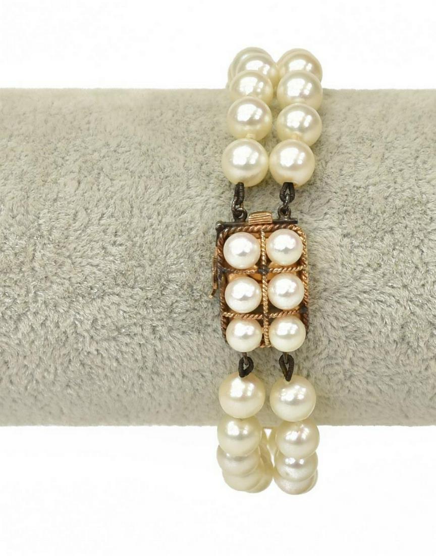 VINTAGE ESTATE DOUBLE-STRAND PEARL 14KT BRACELET (1 of 3)