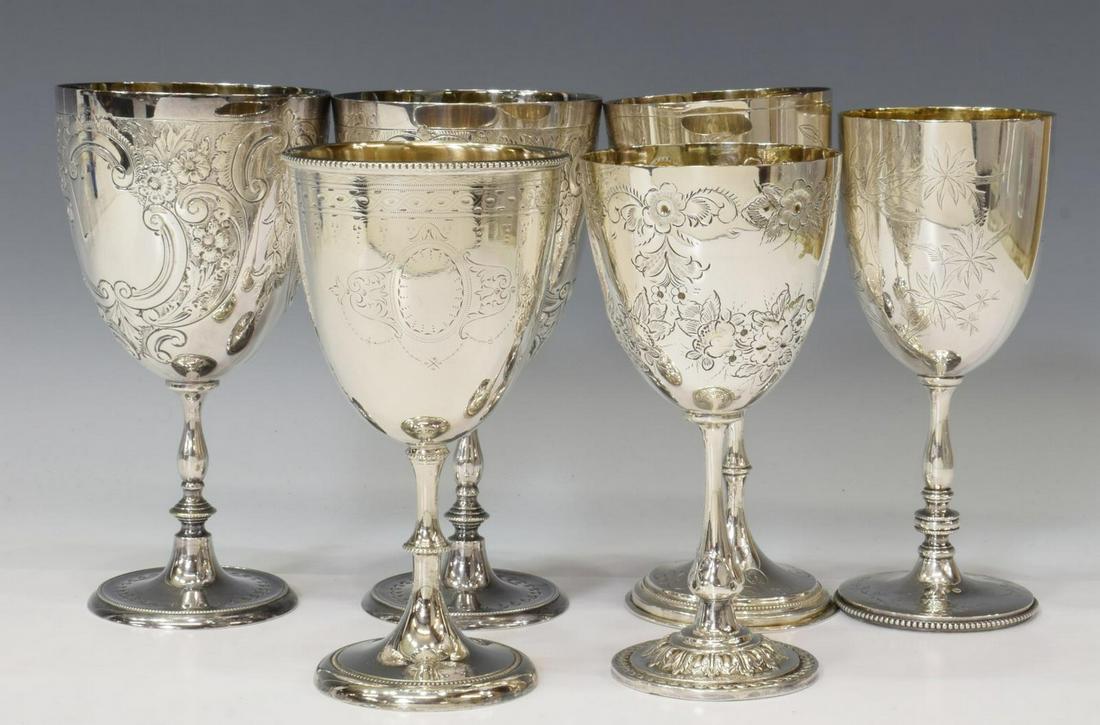 (6) ENGLISH SHEFFIELD SILVERPLATE GOBLETS, VARIED (1 of 5)
