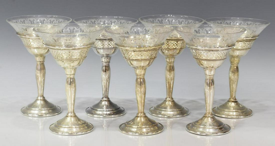 (7) VINTAGE ETCHED GLASS & STERLING SILVER GOBLETS (1 of 3)