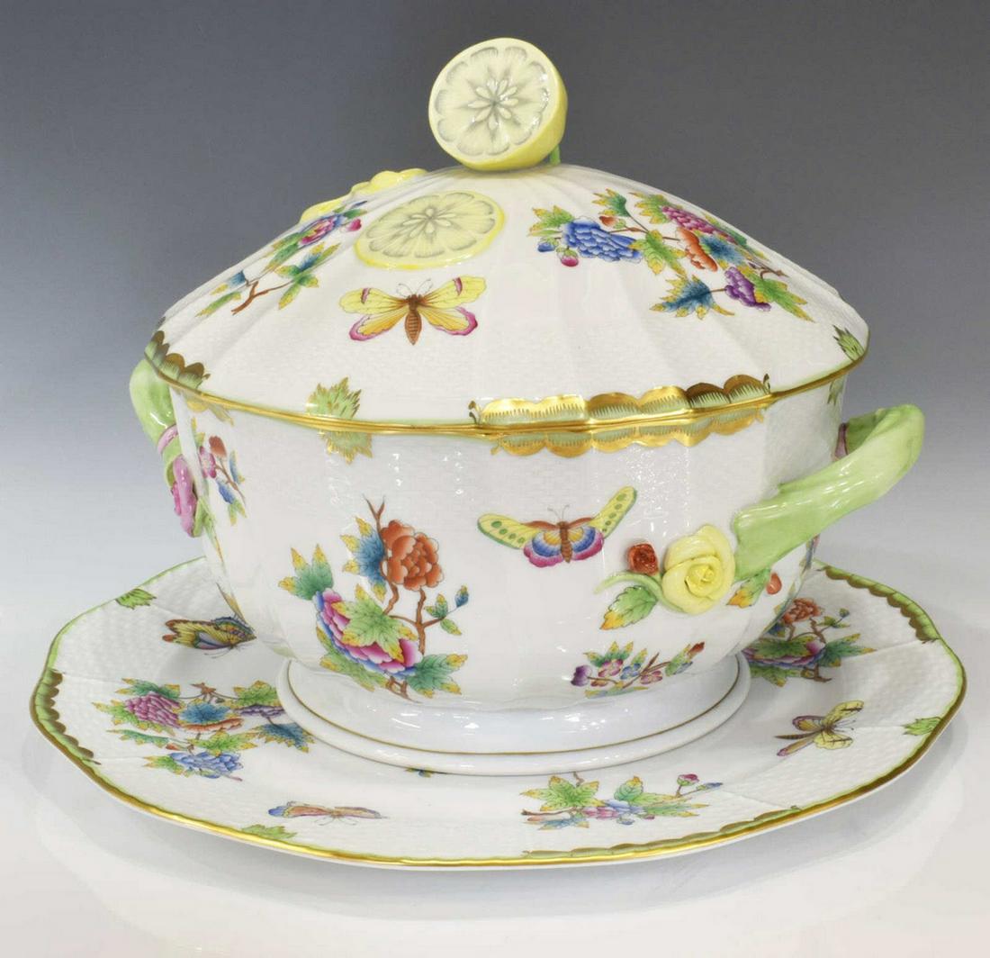 (2) HEREND 'QUEEN VICTORIA' TUREEN & UNDERPLATE (1 of 6)
