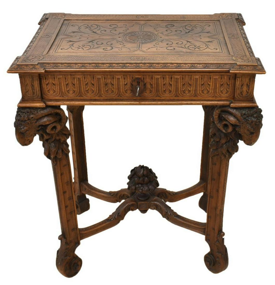 FRENCH NEOCLASSICAL STYLE CARVED RAMS HEAD TABLE (1 of 4)