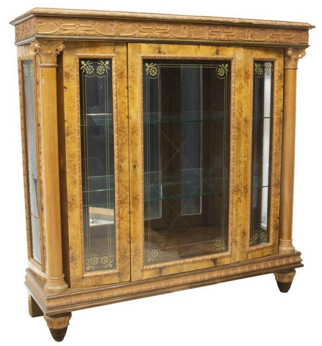 ITALIAN EMPIRE STYLE BURLWOOD BOOKCASE DISPLAY (1 of 3)