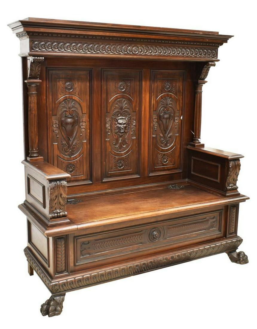 ITALIAN RENAISSANCE REVIVAL CARVED HALL BENCH (1 of 6)