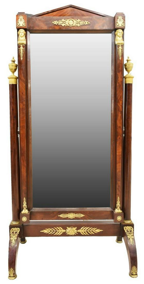 FRENCH EMPIRE STYLE BRONZE-MOUNTED CHEVAL MIRROR (1 of 7)
