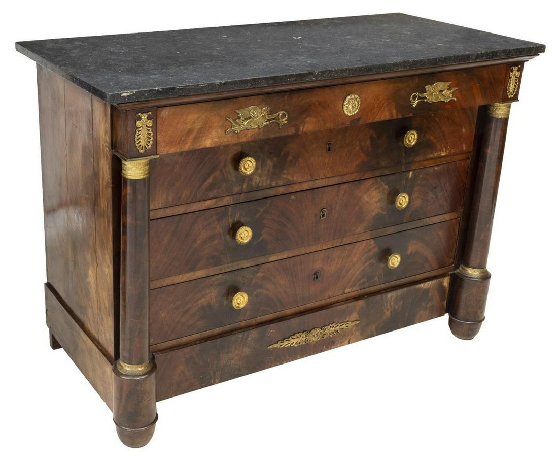 FRENCH EMPIRE STYLE MARBLE-TOP MAHOGANY COMMODE (1 of 5)