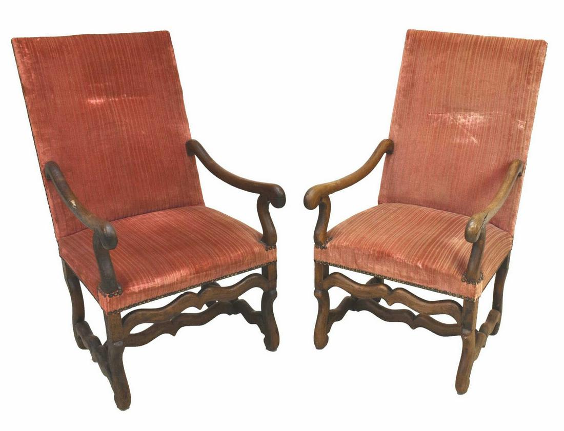 (2) LOUIS XIV STYLE WALNUT HIGHBACK ARMCHAIRS (1 of 2)