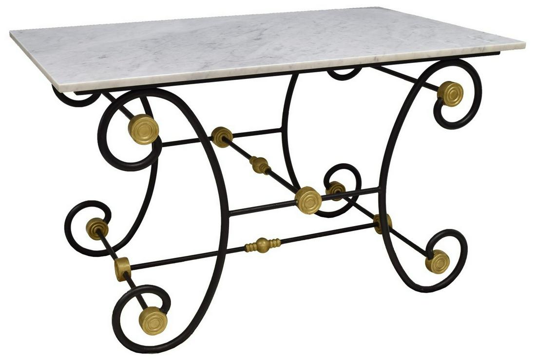 FRENCH MARBLE-TOP WROUGHT IRON BAKER'S TABLE (1 of 3)