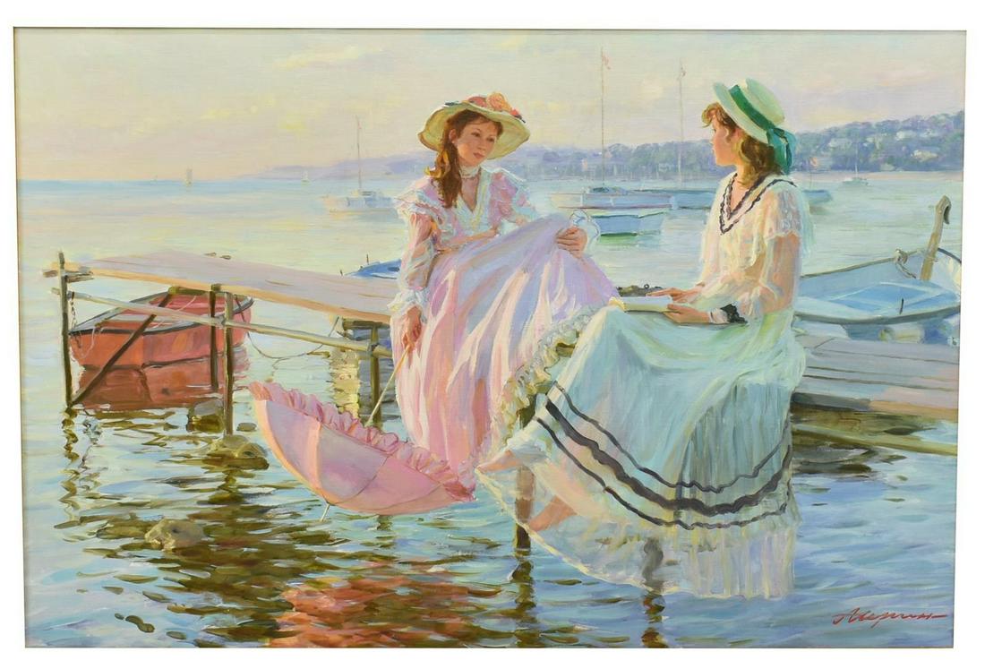 ALEXANDRE AVERINE (B.1952) WOMEN ON THE JETTY (1 of 5)