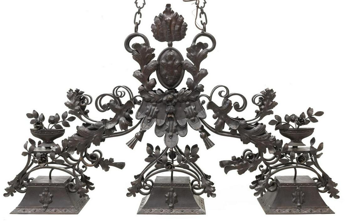 LARGE THREE-LIGHT IRON BILLIARDS CHANDELIER (1 of 1)