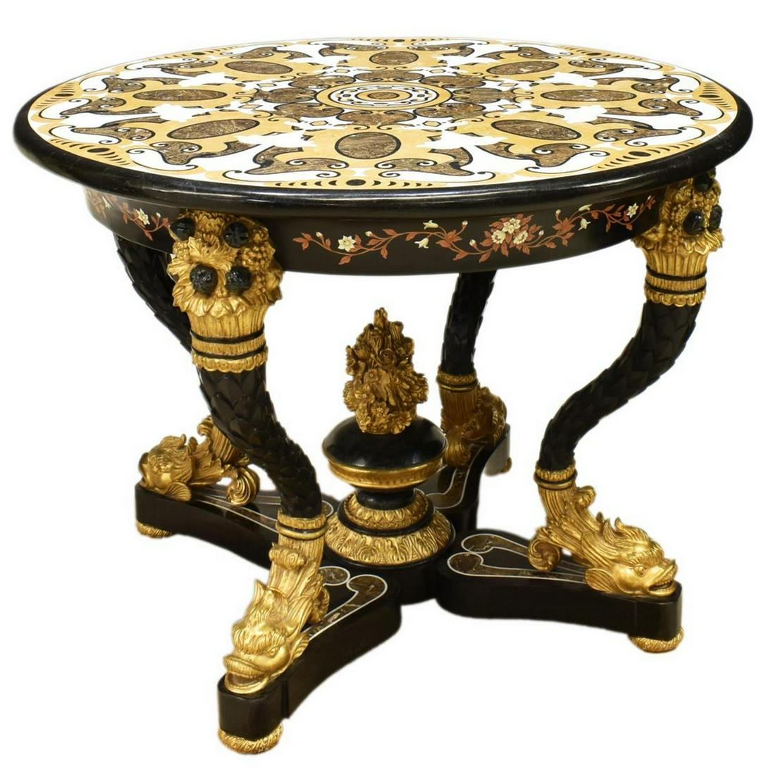 ORNATE PIETRA DURA DOLPHIN BASE CENTER TABLE (1 of 3)