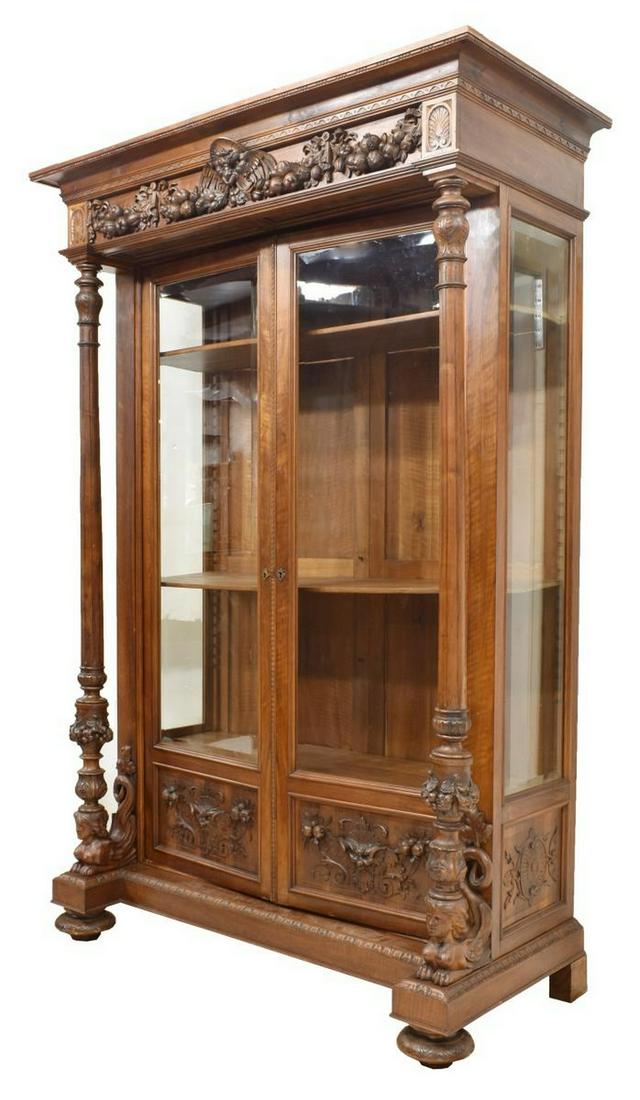 MONUMENTAL ITALIAN FIGURAL CARVED WALNUT BOOKCASE (1 of 8)