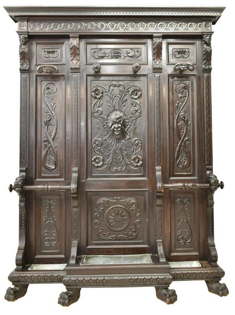 RENAISSANCE REVIVAL CARVED WALNUT HALL TREE (1 of 4)