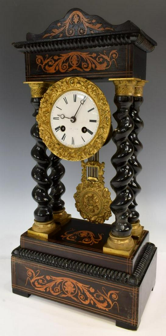 FRENCH NAPOLEON III PERIOD EBONIZED PORTICO CLOCK (1 of 5)