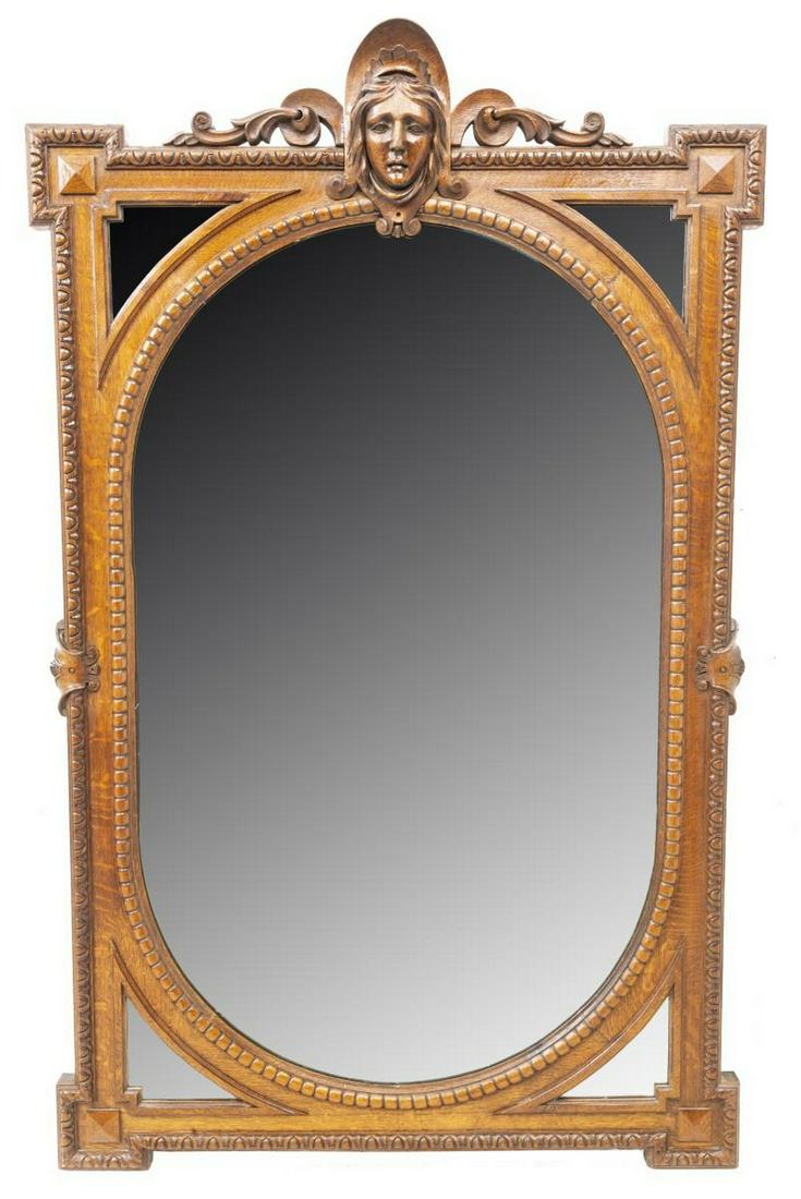 VICTORIAN FIGURAL MASK OAK CARVED WALL MIRROR (1 of 5)