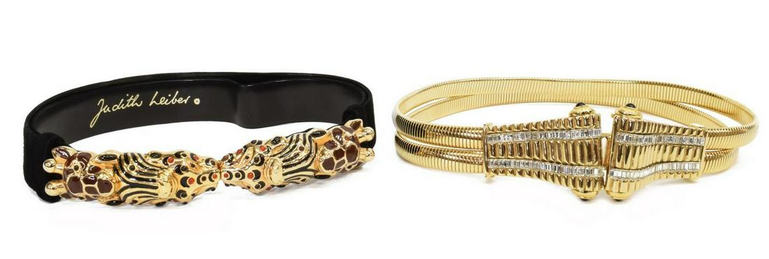 (2) JUDITH LEIBER WILDLIFE & GILT RHINESTONE BELTS (1 of 7)
