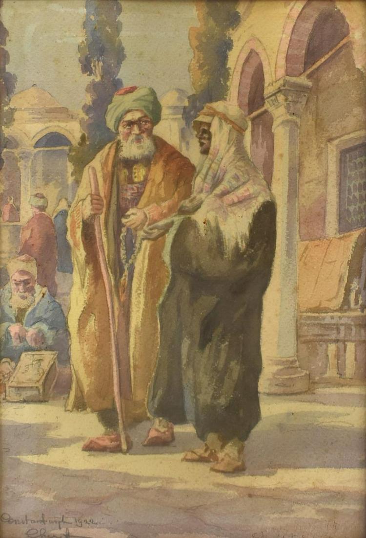 FRAMED ORIENTALIST WATERCOLOR PAINTING, SIGNED (1 of 4)