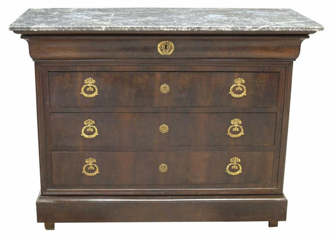FRENCH EMPIRE STYLE MARBLE-TOP MAHOGANY COMMODE (1 of 5)