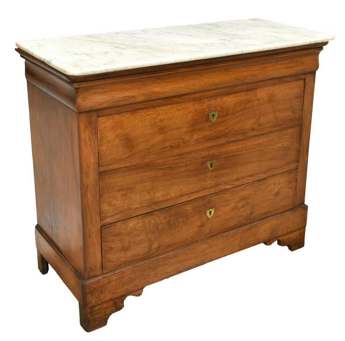 FRENCH LOUIS PHILIPPE MARBLE-TOP WALNUT COMMODE (1 of 5)