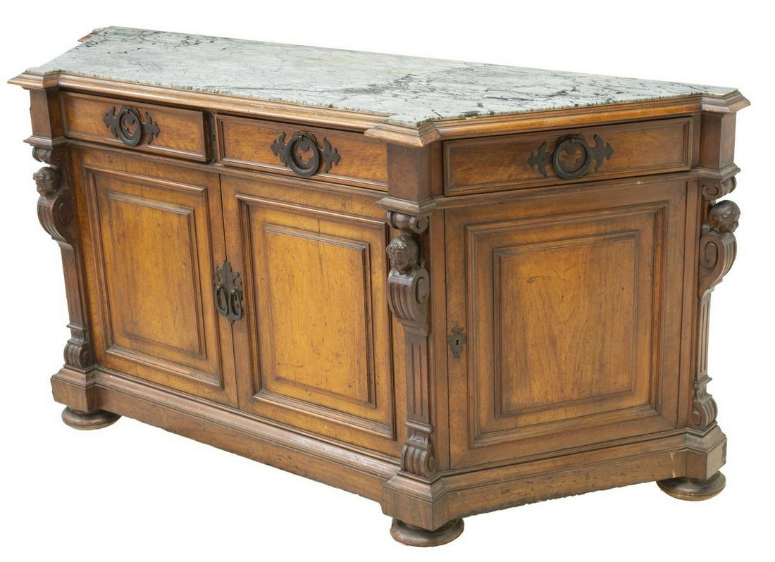 FRENCH MARBLE-TOP WALNUT SIDEBOARD (1 of 5)