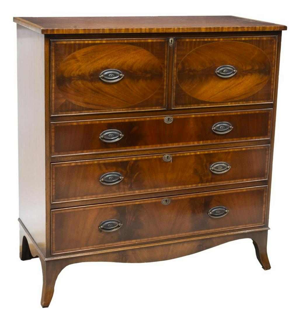 ENGLISH SHERATON STYLE MAHOGANY BUREAU DESK (1 of 4)