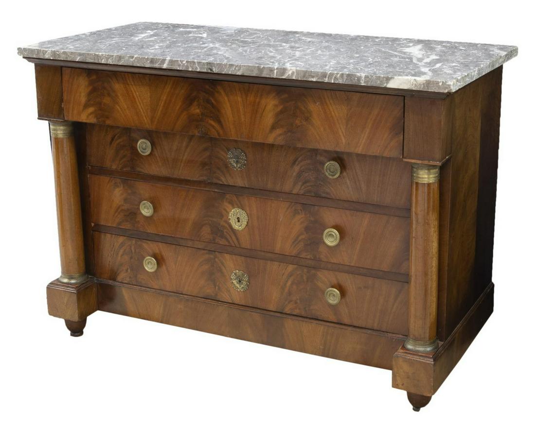 FRENCH EMPIRE STYLE MARBLE-TOP MAHOGANY COMMODE (1 of 4)