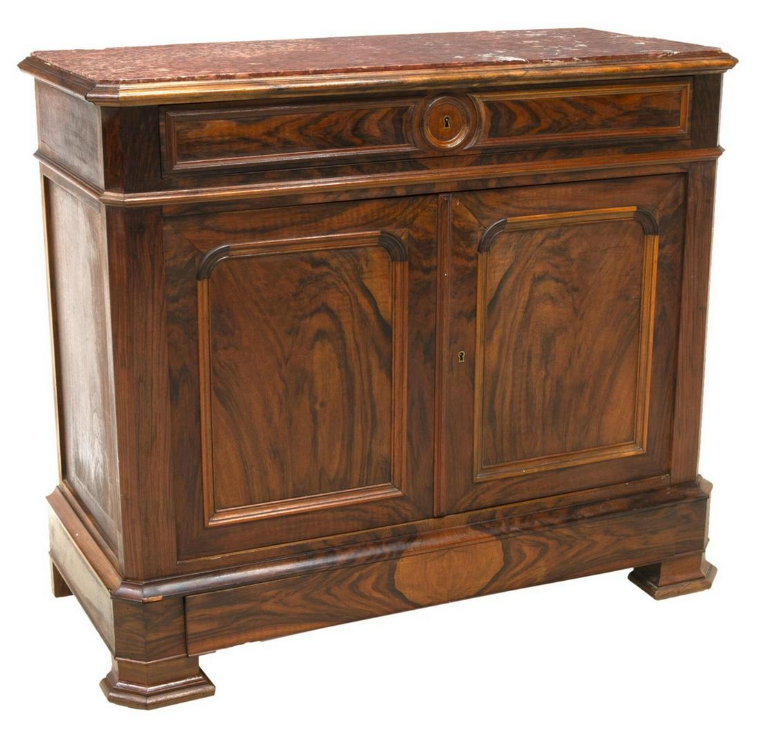 FRENCH LOUIS PHILIPPE MARBLE-TOP ROSEWOOD COMMODE (1 of 5)