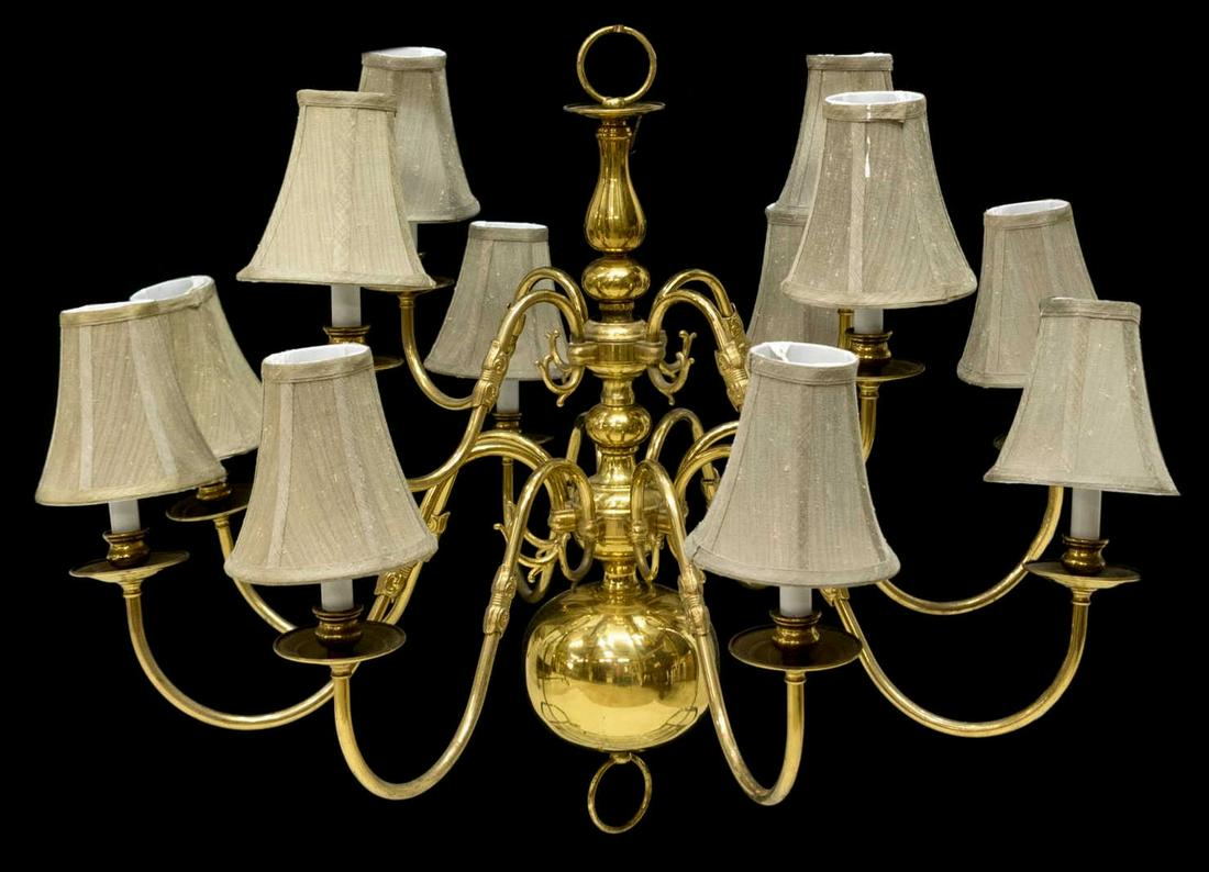 DUTCH STYLE BRASS TWO TIER TWELVE-LIGHT CHANDELIER (1 of 2)