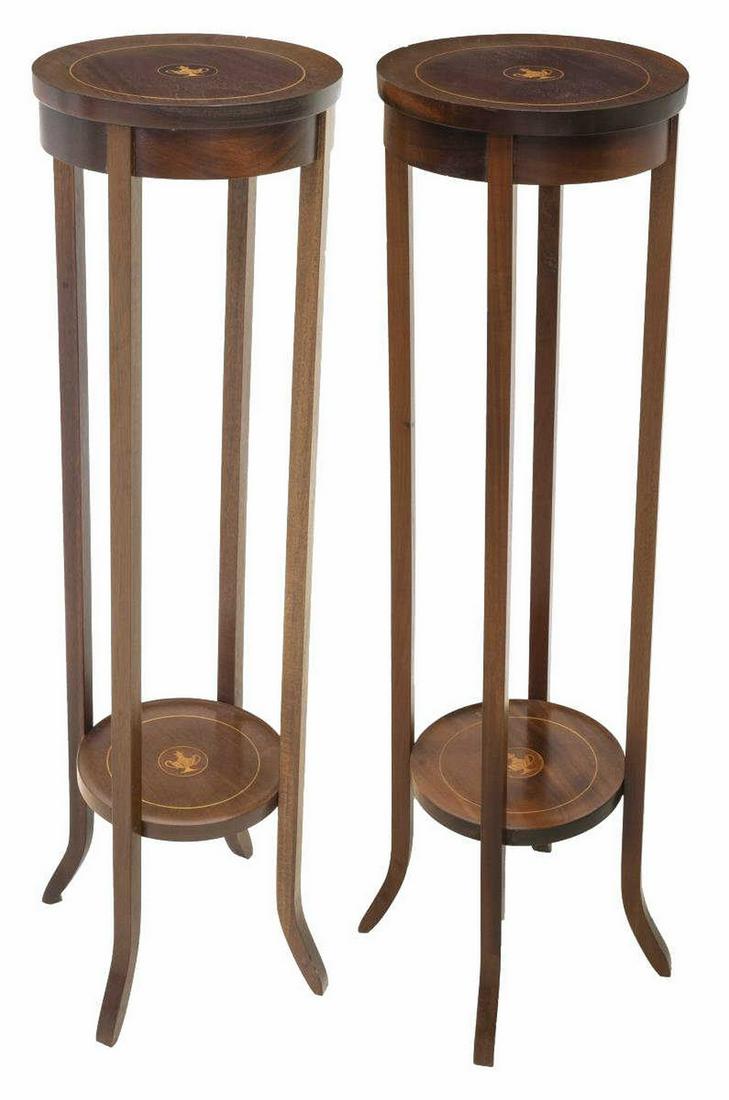 (2) NEOCLASSICAL MARQUETRY MAHOGANY STAND PEDESTALS (1 of 3)
