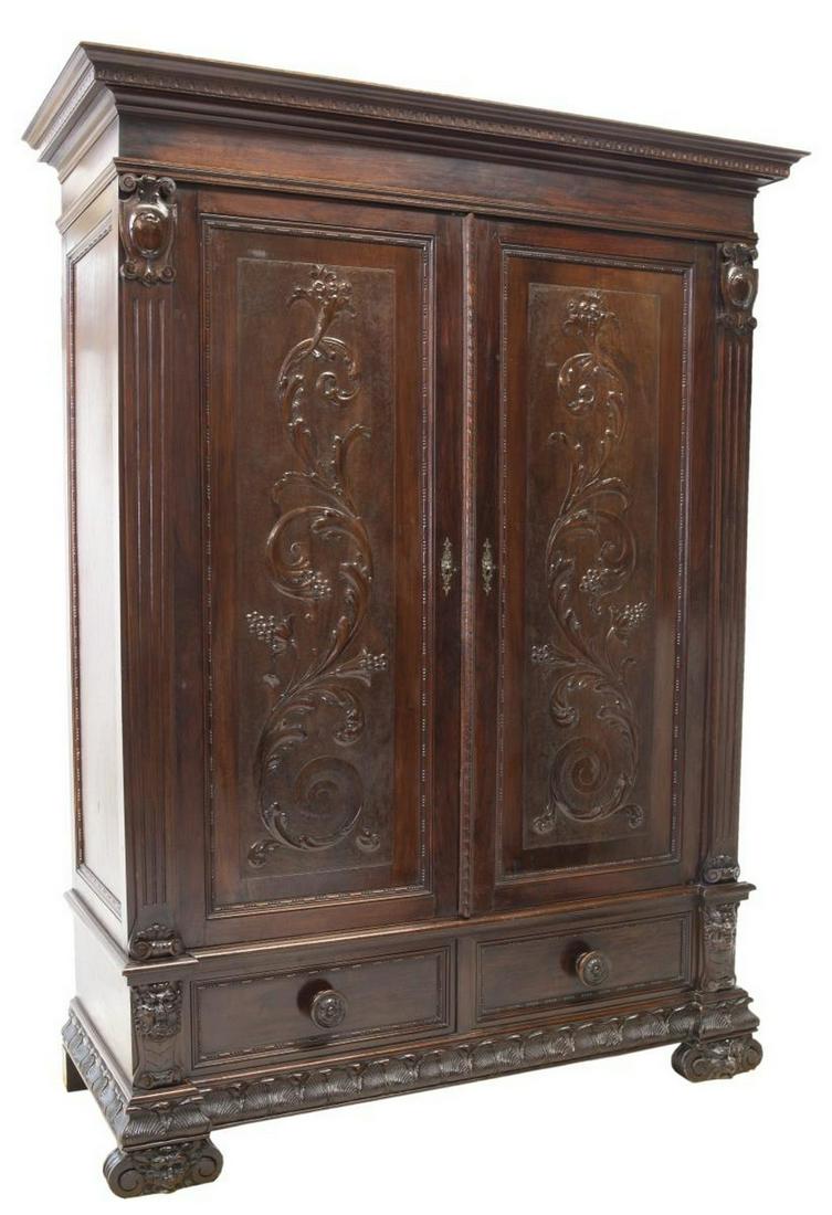 ITALIAN RENAISSANCE REVIVAL CARVED WALNUT ARMOIRE (1 of 4)
