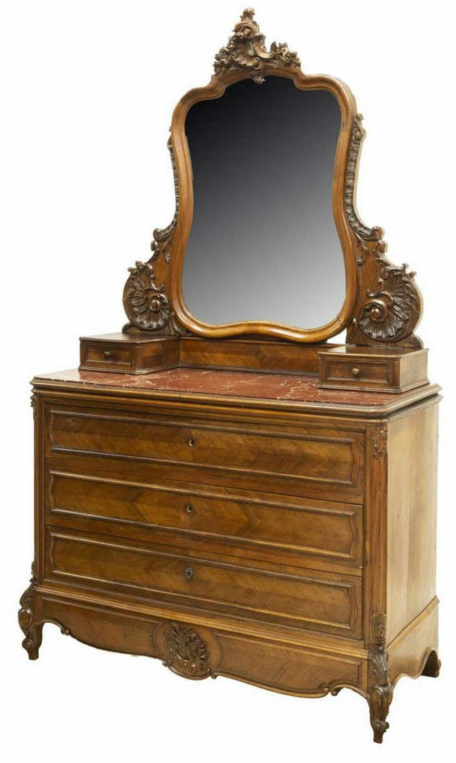 FRENCH LOUIS XV STYLE MIRRORED MARBLE-TOP COMMODE (1 of 5)