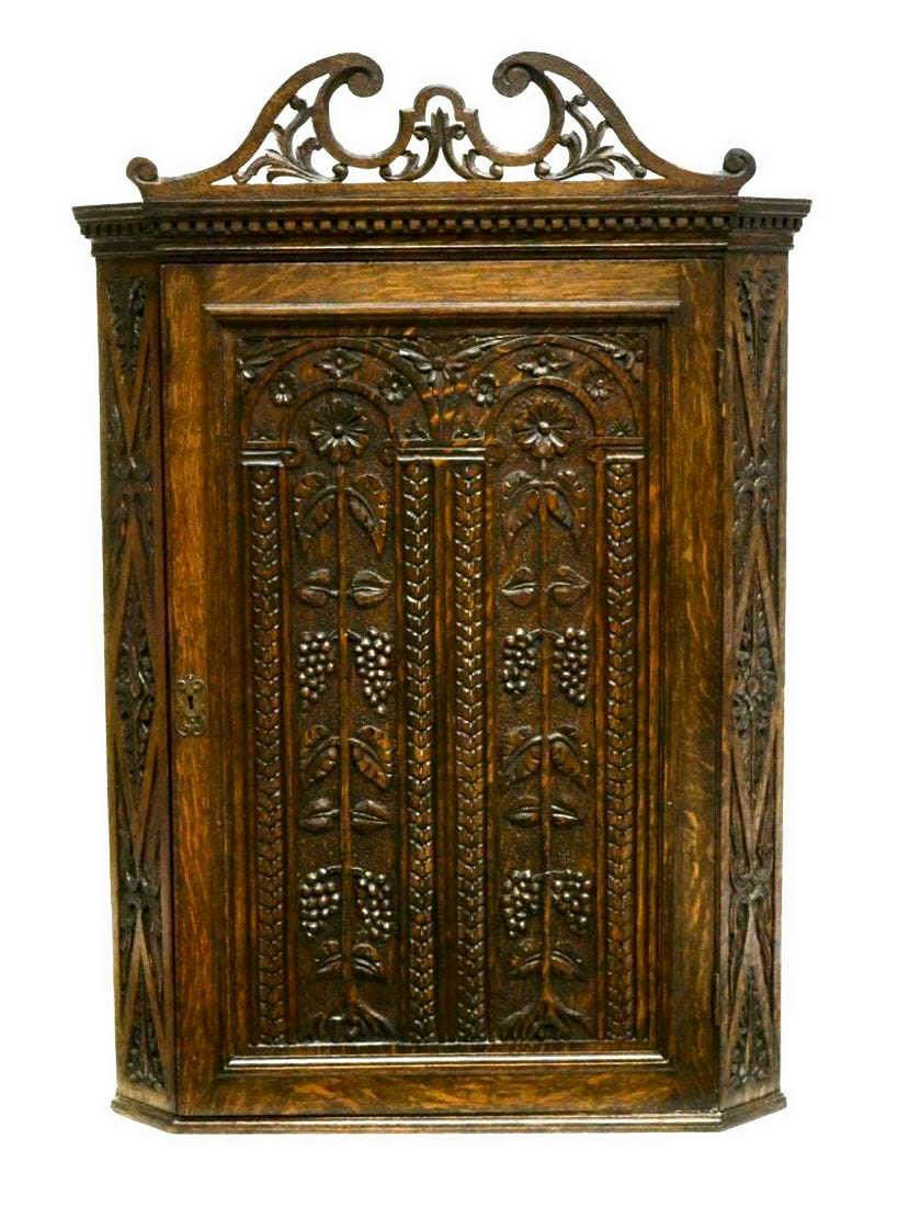 ORNATELY CARVED VICTORIAN CORNER CABINET (1 of 3)