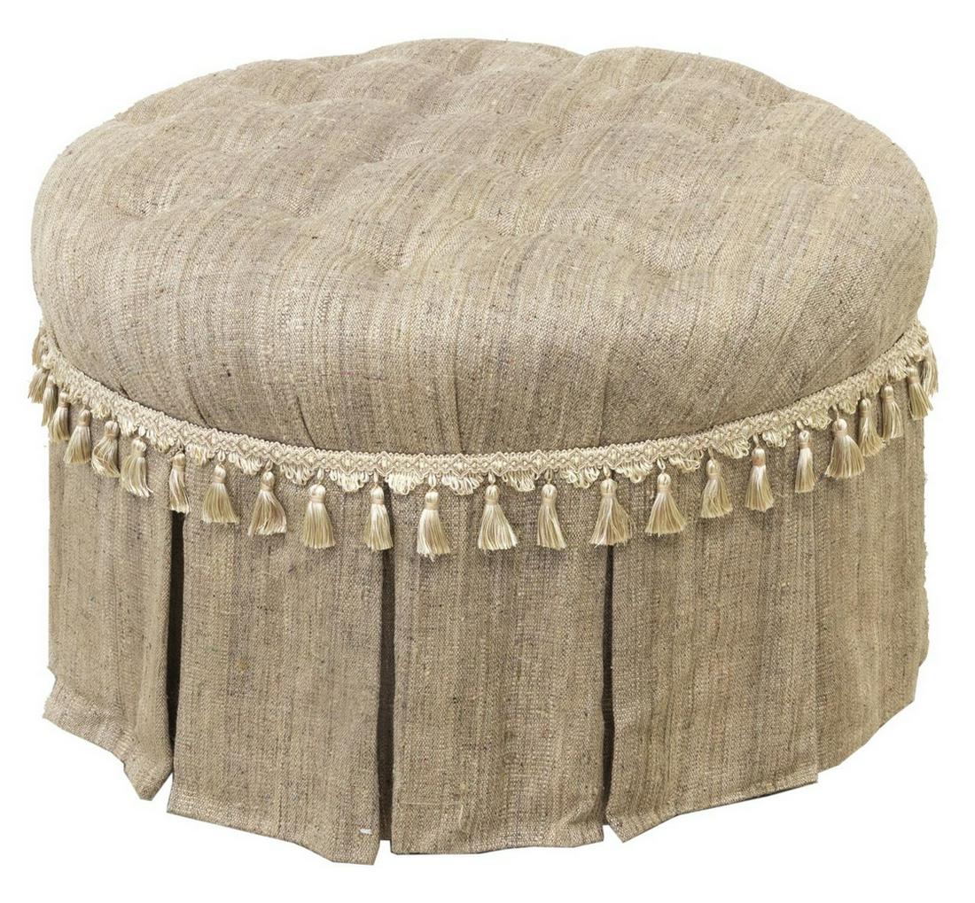 CONTEMPORARY BUTTON-TUFTED SKIRTED OTTOMAN (1 of 2)