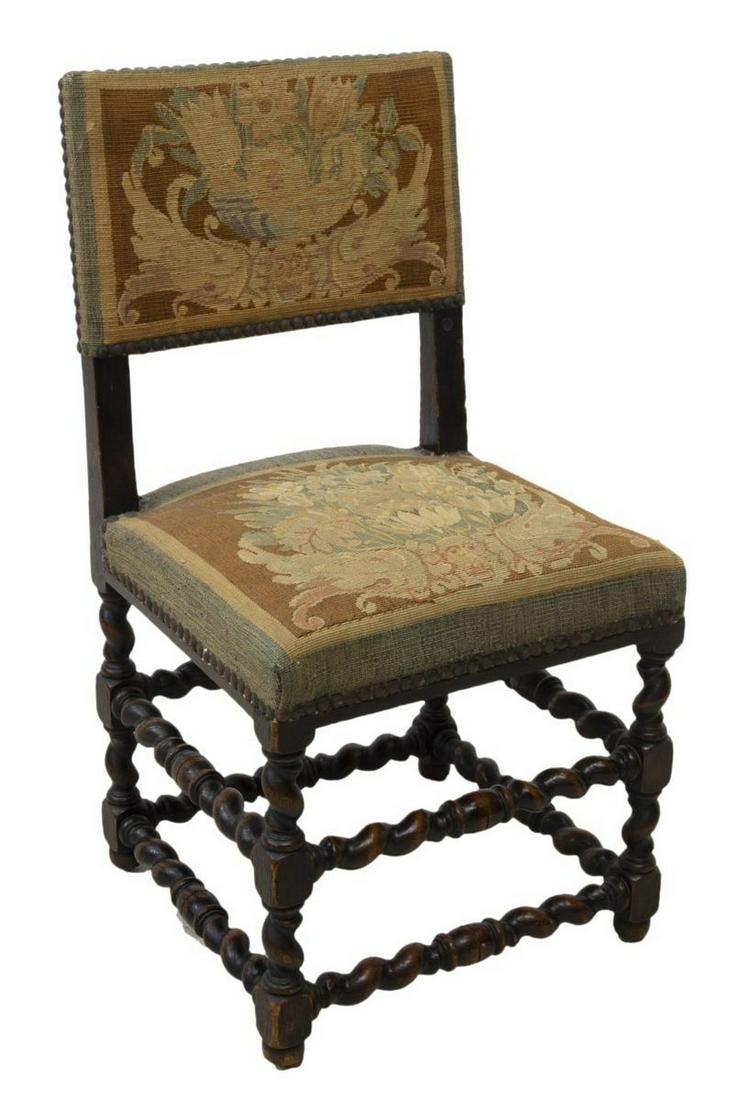 FRENCH LOUIS XIII STYLE TAPESTRY UPHOLSTERED CHAIR (1 of 3)