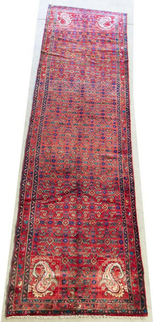 HAND-TIED PERSIAN SENNEH RUNNER RUG, 13'8" X 3'9" (1 of 4)