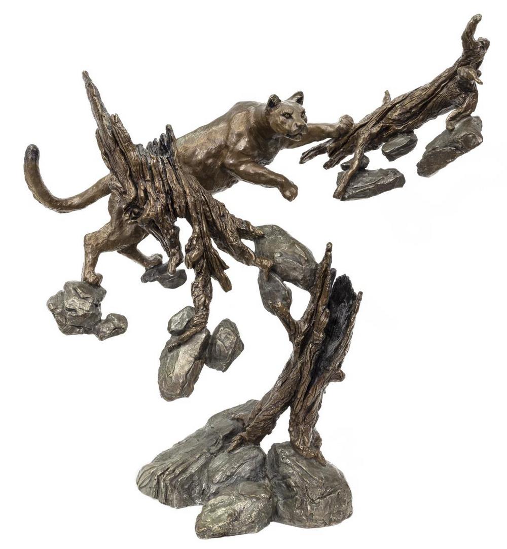 MARK HOPKINS WILDLIFE BRONZE, 'EVENING ASCENT': Patinated bronze sculpture, "Evening Ascent," signed Mark Hopkins (Colorado, Georgia, 20th/ 21st c.), dated 1999, numbered 126/ 550, approx 19.75"h, 19"l Start Price: $200.00