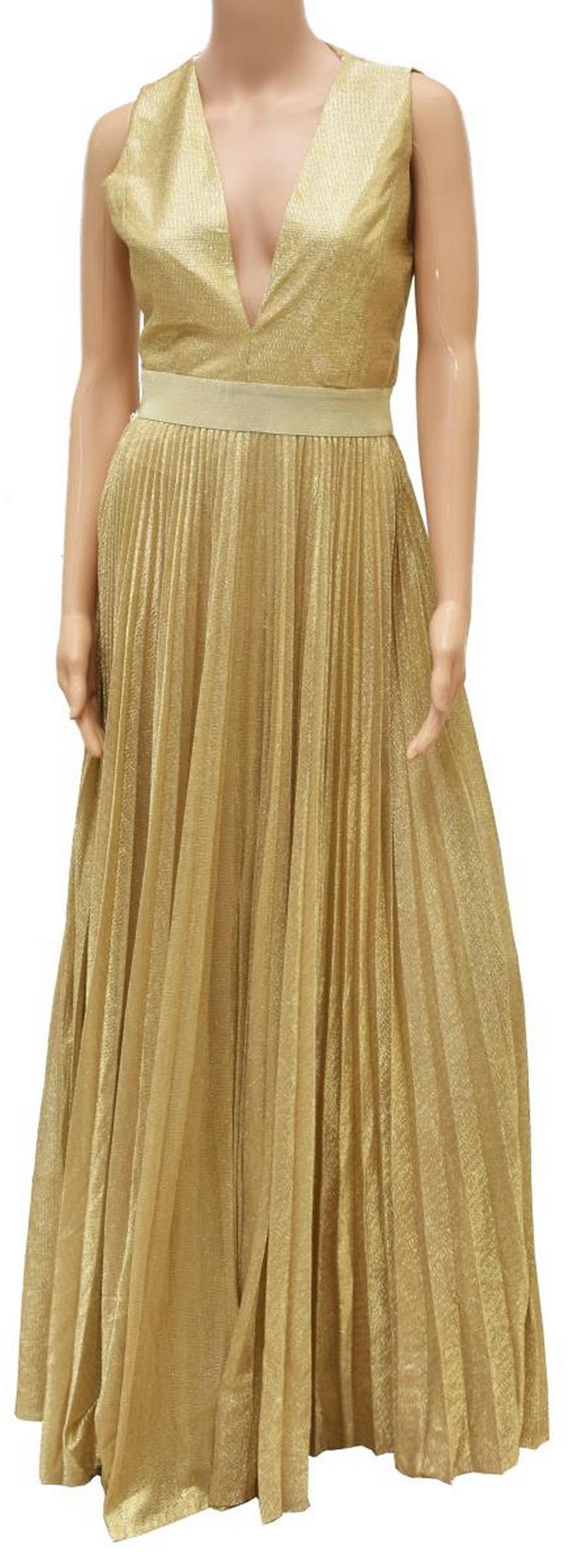 ALICE & OLIVIA BY STACEY BENDET GOLD DRESS: Alice and Olivia by Stacey Bendet gold dress, marked size 12, torn at seams, approximate measurements, taken flat, bust: 14.5", waist band: 12.25", length: 60.5" Start Price $10.00