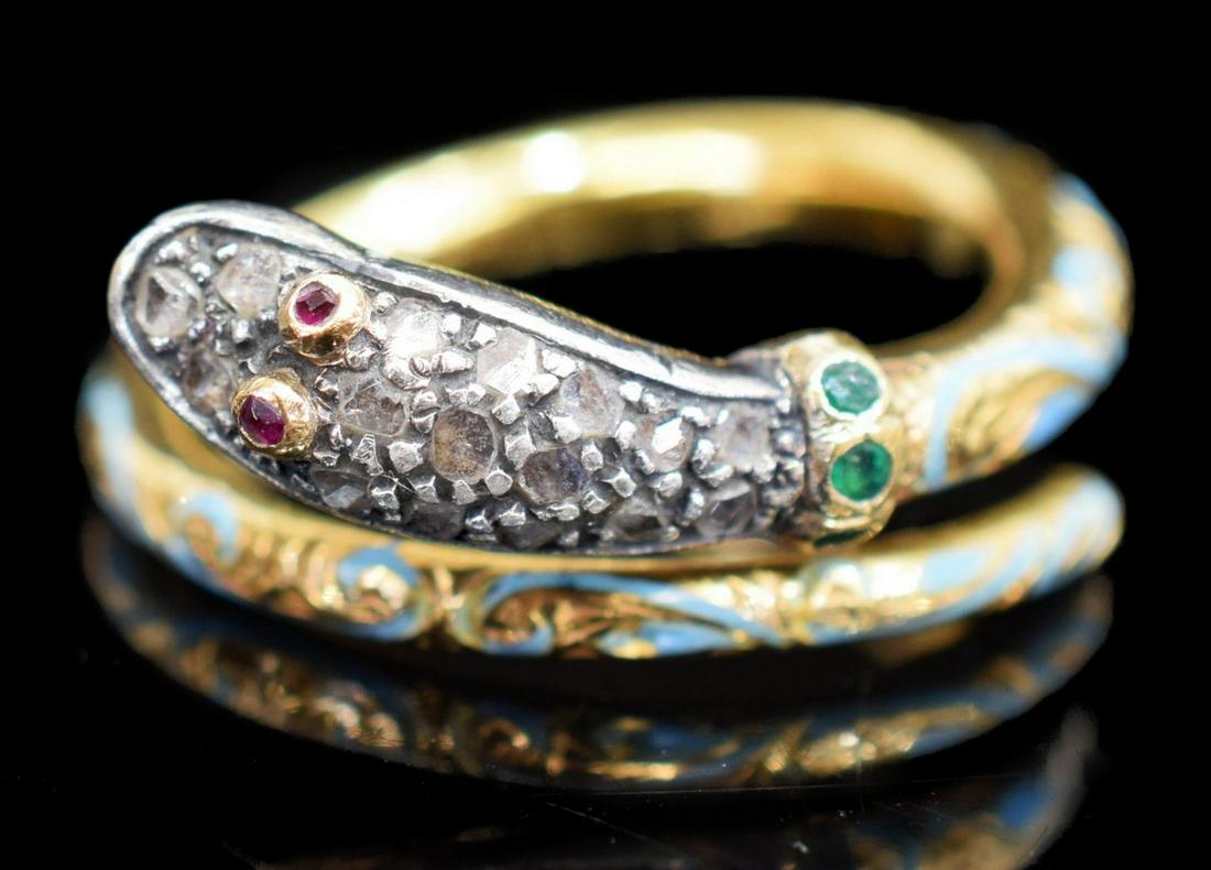 VICTORIAN 18KT GOLD, DIAMOND, GEMSTONE SNAKE RING (1 of 5)